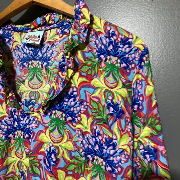 Haley and the Hound Women M Top Shirt Multicolored Floral Tropical Blouse Tunic - Picture 3 of 7